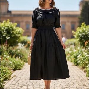 Vici Exclusive Black Midi Dress with White Accents Size Medium